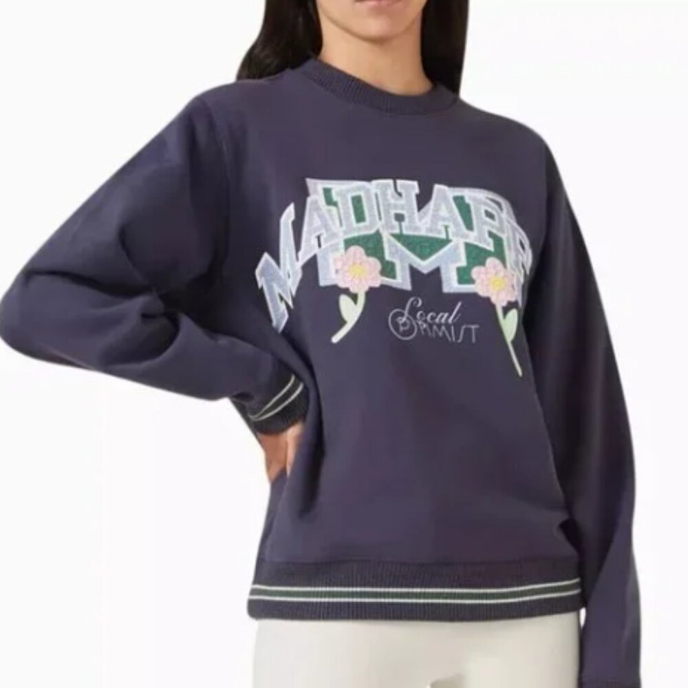 Madhappy Local Optimist Varsity Crewneck Sweatshirt Navy Size Small NWT